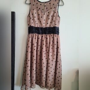 Lindy Bop Beige and Black Polka Dot Dress. Size L